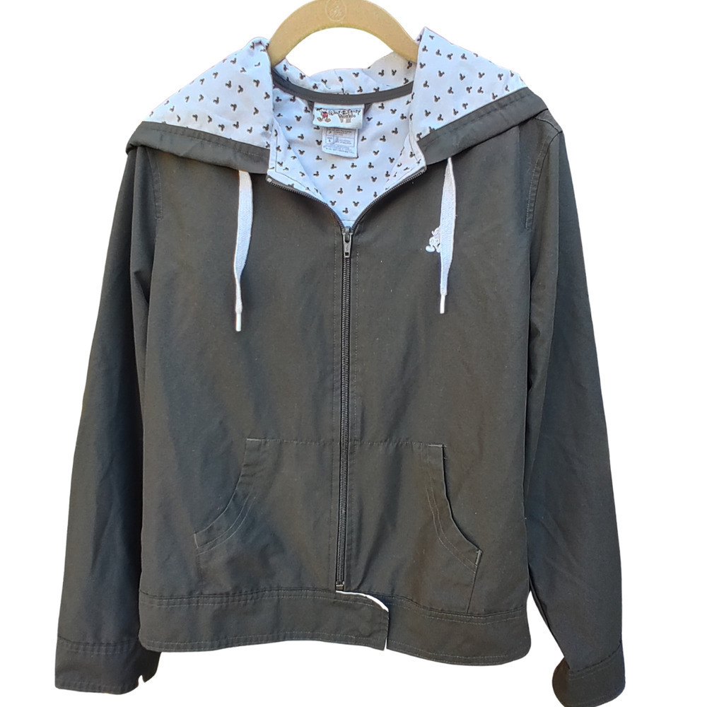 Mickey Hoodie Walt Disney World Light Jacket Zip Close Mickey Mouse Lined Black